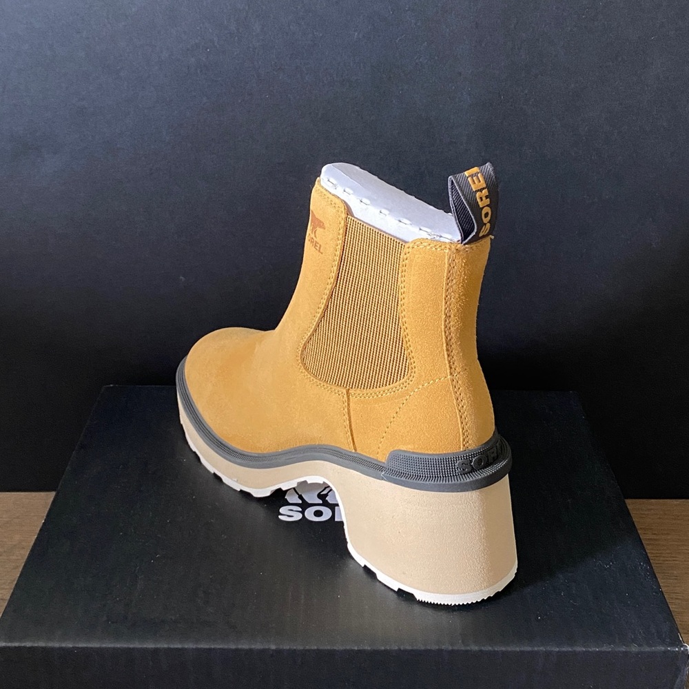 Sorel Hi Line Chelsea Heels Geo Yellow Ankle Short Boots Booties Shoes Pumps NEW - Picture 4 of 5